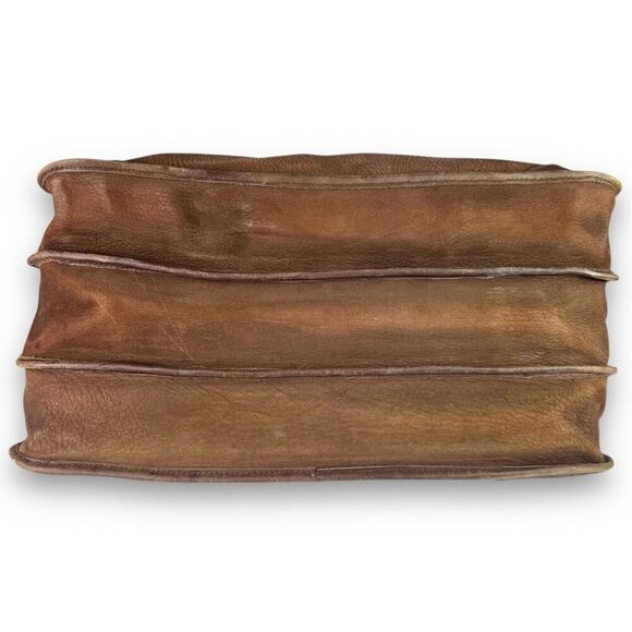 Vintage Brown Leather Briefcase Messenger Shoulder Bag Multi Pocket Accordion - Picture 8 of 16